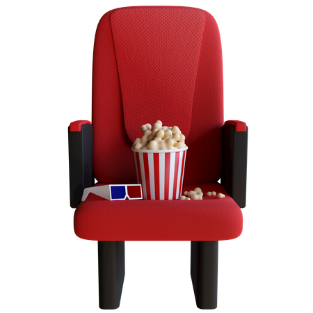 Silla De Cine Con Palomitas Y Gafas 3 D  3D Illustration