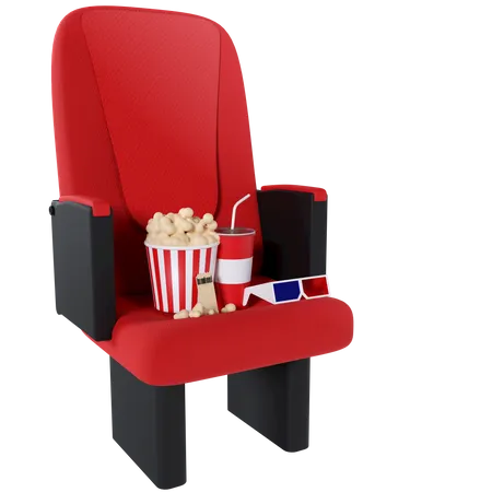 Silla De Cine Con Palomitas Y Gafas 3 D  3D Illustration