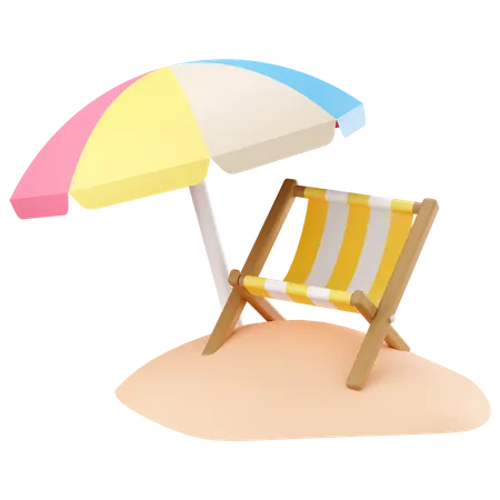 Silla de playa a rayas con sombrilla  3D Icon