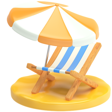 Silla de playa y sombrilla  3D Icon