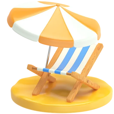 Silla de playa y sombrilla  3D Icon