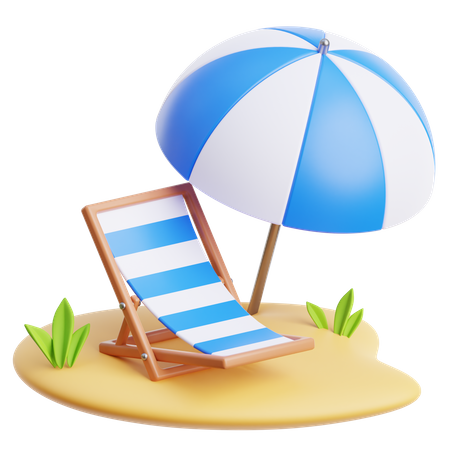 Silla de playa y sombrilla  3D Icon