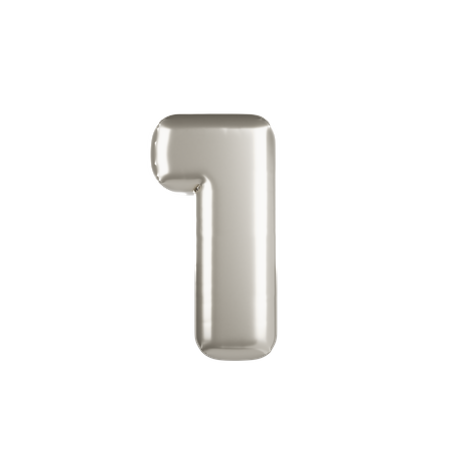 Silver Metallic Balloon Number 1  3D Icon