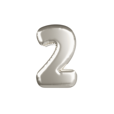 Silver Metallic Balloon Number 2  3D Icon