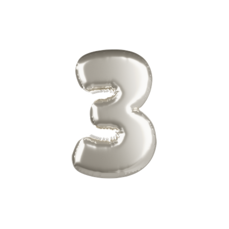 Silver Metallic Balloon Number 3  3D Icon