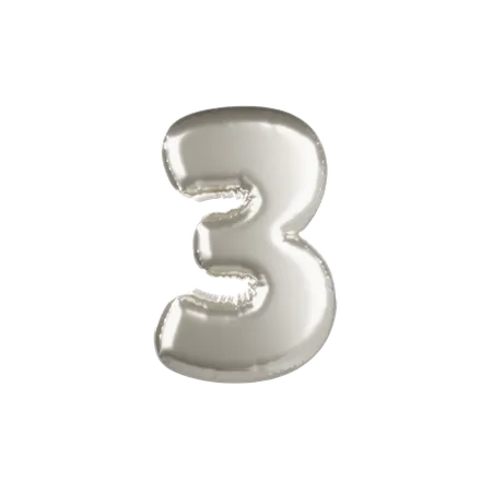 Silver Metallic Balloon Number 3  3D Icon