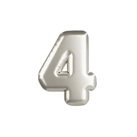 Silver Metallic Balloon Number 4  3D Icon