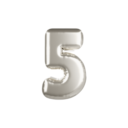 Silver Metallic Balloon Number 5  3D Icon