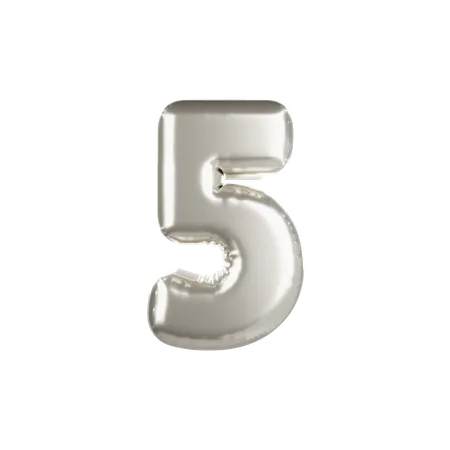 Silver Metallic Balloon Number 5  3D Icon