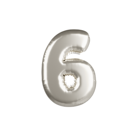 Silver Metallic Balloon Number 6  3D Icon