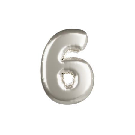 Silver Metallic Balloon Number 6  3D Icon
