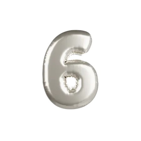 Silver Metallic Balloon Number 6  3D Icon
