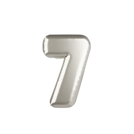 Silver Metallic Balloon Number 7  3D Icon