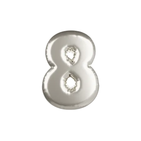 Silver Metallic Balloon Number 8  3D Icon