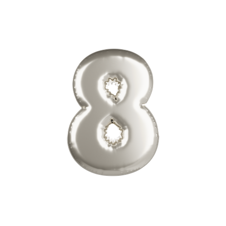 Silver Metallic Balloon Number 8  3D Icon