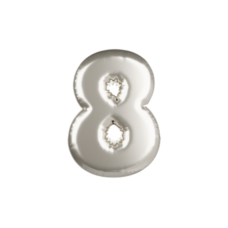 Silver Metallic Balloon Number 8  3D Icon