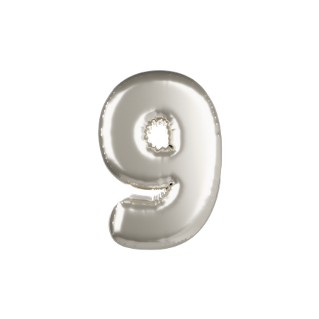Silver Metallic Balloon Number 9  3D Icon