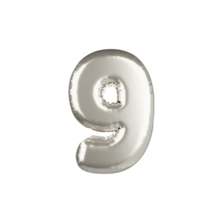 Silver Metallic Balloon Number 9  3D Icon