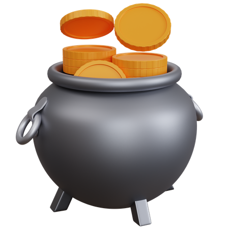 Silver Pot With Coin  3D Icon