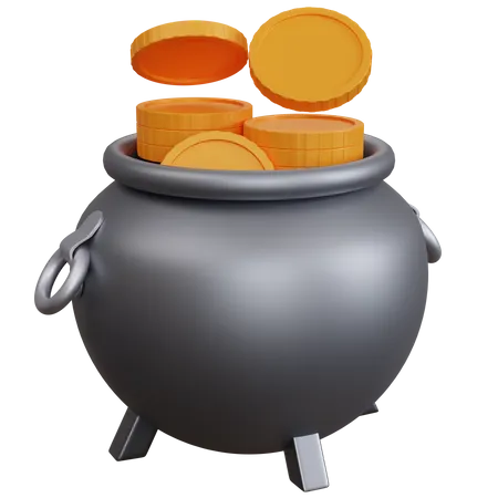 Silver Pot With Coin  3D Icon