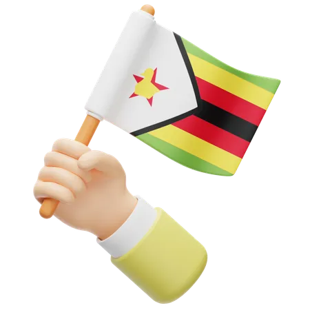 Simbabwe-Flagge in der Hand  3D Icon