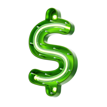 Símbolo de dólar forma texto de neón  3D Icon