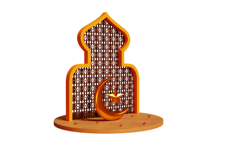 Podio de estrellas de Ramadan Crescent  3D Illustration
