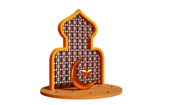 Podio de estrellas de Ramadan Crescent  3D Illustration