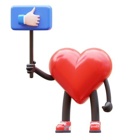Personagem de coração segurando como sinal  3D Icon
