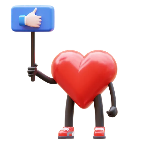 Personagem de coração segurando como sinal  3D Icon