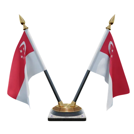 Singapore Double Desk Flag Stand  3D Illustration