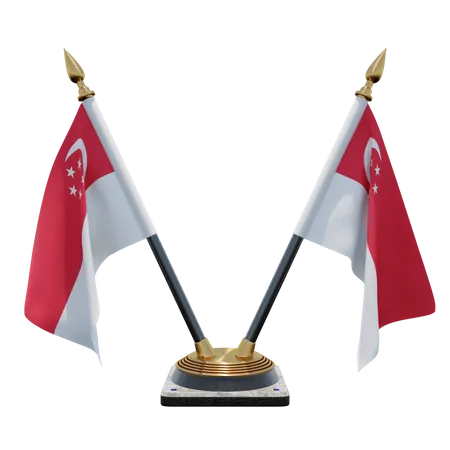 Support de drapeau de bureau double de Singapour  3D Flag