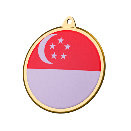 Medaillenabzeichen mit der Flagge von Singapur  3D Icon