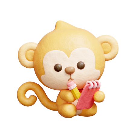 Singe mignon écrivant un journal  3D Icon