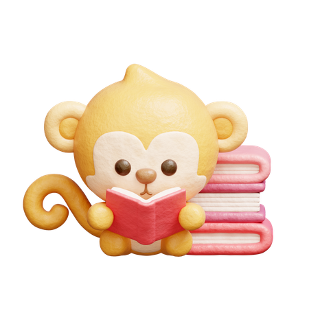 Singe mignon lisant un livre  3D Icon