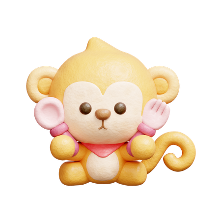 Singe mignon mangeant  3D Icon