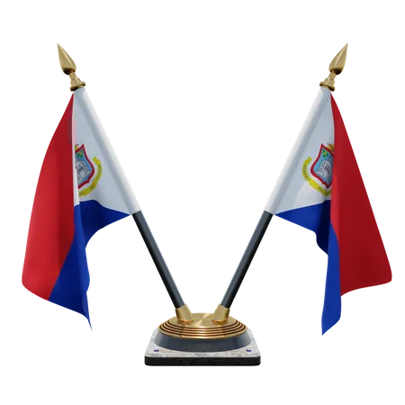 Sint Maarten Double Desk Flag Stand  3D Flag