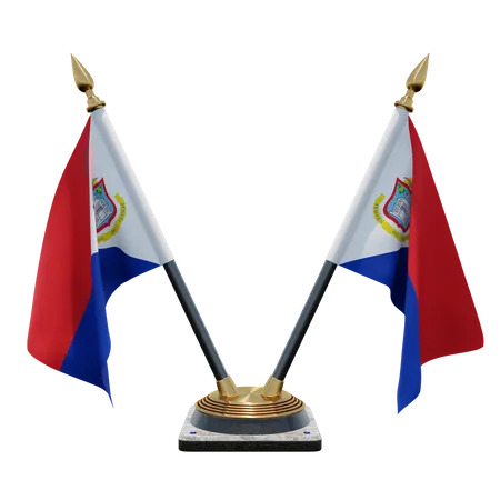 Sint Maarten Double Desk Flag Stand 3D Illustration