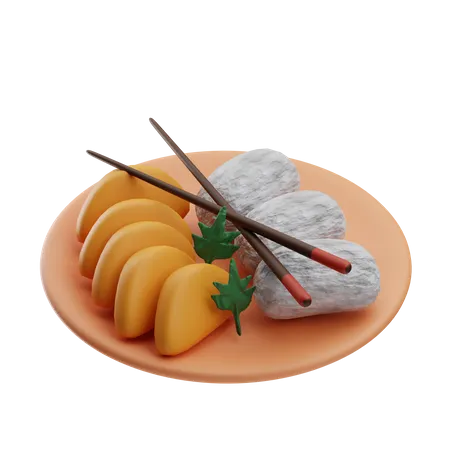 Sitcky rice with mango  3D Icon