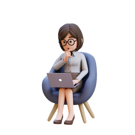 Sitting In Chair With Laptop In Front Of Her  3D Illustration