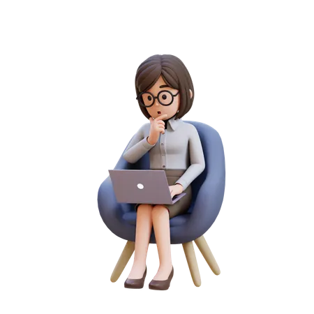 Sitting In Chair With Laptop In Front Of Her  3D Illustration