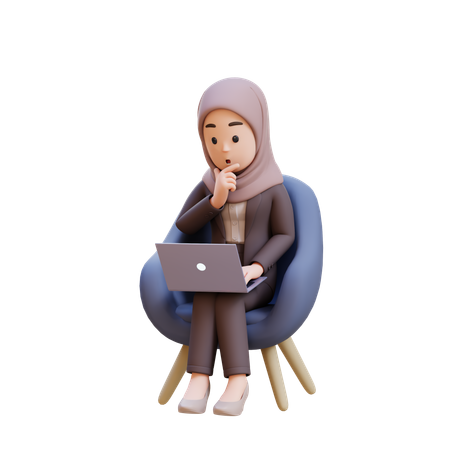 Sitting In Chair With Laptop In Front Of Her  3D Illustration