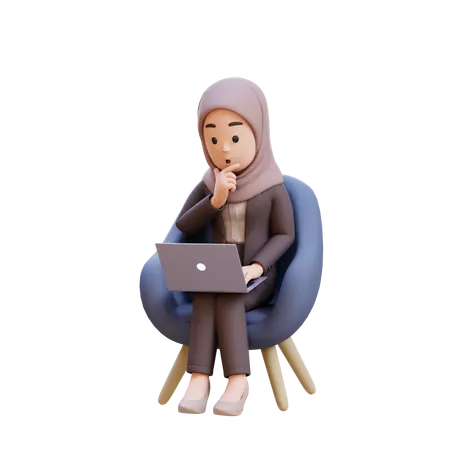 Sitting In Chair With Laptop In Front Of Her  3D Illustration