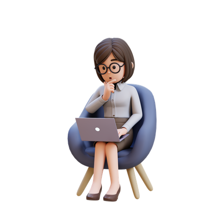 Sitting In Chair With Laptop In Front Of Her  3D Icon