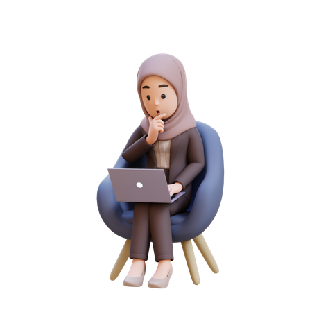 Sitting In Chair With Laptop In Front Of Her  3D Icon