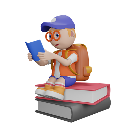 Sitting On Books  3D Illustration