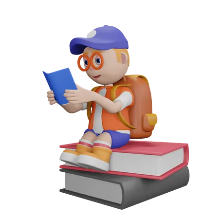 Sitting On Books  3D Illustration