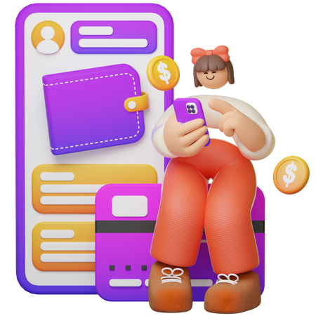 Sitting On Card With Digital Wallet  3D Illustration