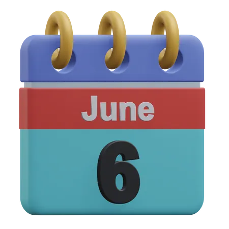 Six June Calendar 3 D Icon Illustration With Transparent Background 3D Icon