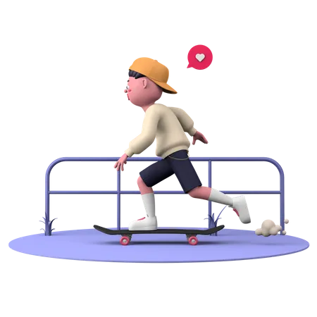 Menino Andando De Skate 3D Illustration